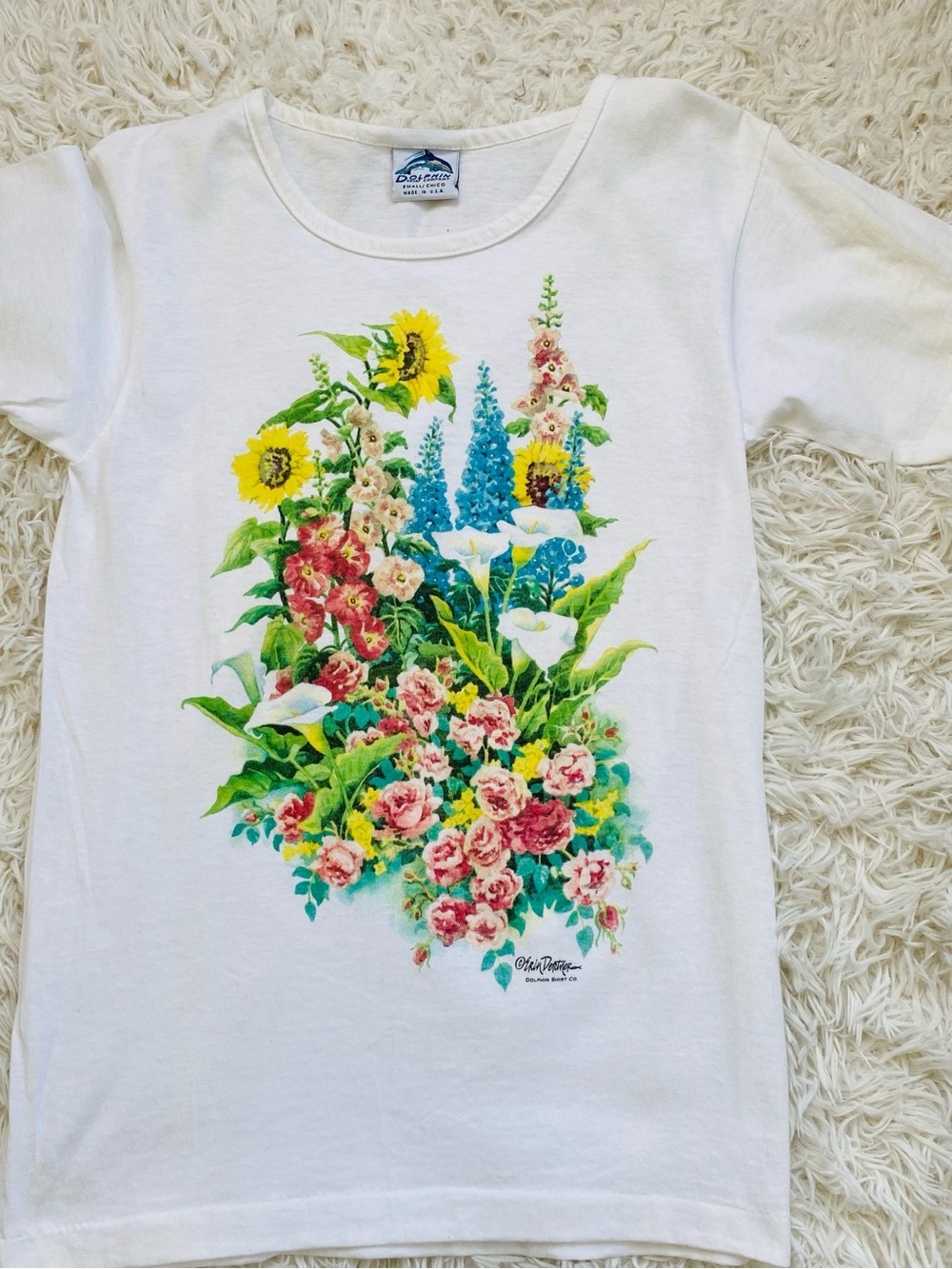 Vintage Dolphin Street Shirt Erin Dortmer Floral Garden Graphic Tee Made USA S